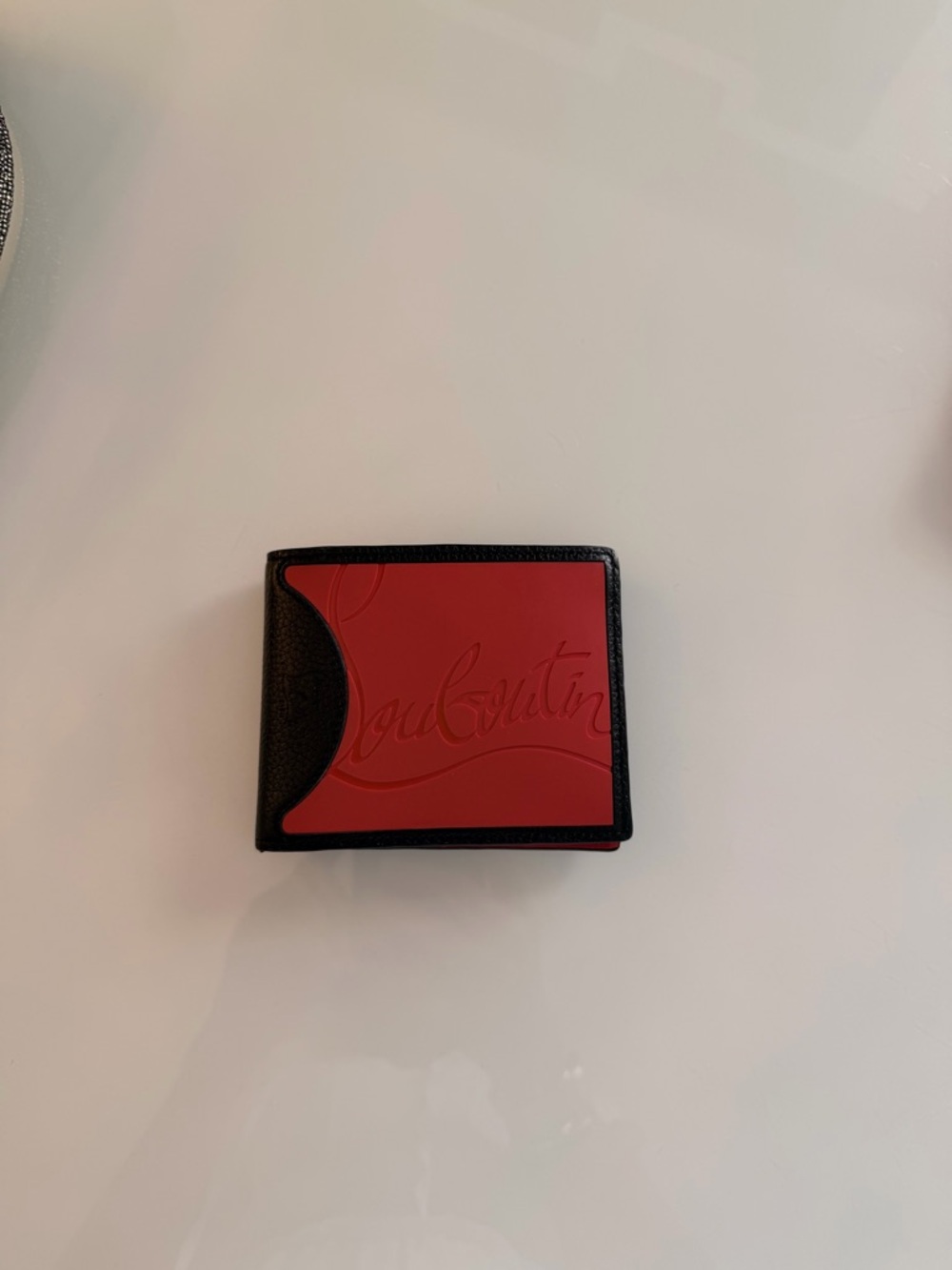Christian Louboutin Red & Black Leather Card Holder with Embossed Logo
